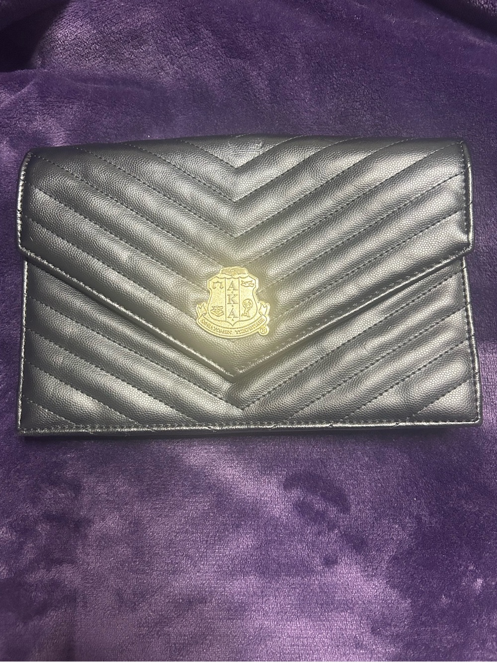 AKA Alpha Kappa Alpha Quilted Chevron Black Envelope Crossbody
